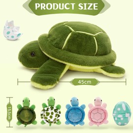 MorisMos 45 cm Plush Cuddly Toy Turtle with 4 Babies in Shell, 7 Pieces Cute Cuddly Turtles Plush Toy Stuffed Toy, Turtle Children's Gift for Birthday Theme Party