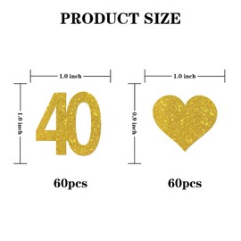 INNORU Number 40 Confetti Gold Glitter, Happy 40th Birthday Table Confetti, Forty Years Paper Scatter, 40th Anniversary Cheers to 40 Years Party Table Decorations Confetti, 120pcs