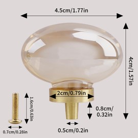NAHUAA 2Pcs 40x45mm Crystal Door Knobs Crystal Glass Cabinet Knobs Oval Drawer Knob Kitchen Cupboards Knob Wardrobe Pull Handles for Chest of Drawers with M4 x15 Screws