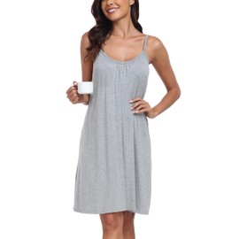 Trek Forte Sleepwear Women's Sleeveless Nightdress Sexy Summer Negligee V-Neck Full Slip Underdress Pyjamas, lightgrey