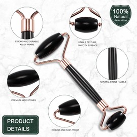 XYZBSTAR Jade Roller for Face, Facial Roller Massager Skin Care Tool, Gua Sha Facial Tools for Face, Neck, Eyes, Reduce Puffiness of The Skin (Black)