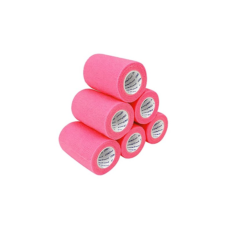 6 Rolls Pink Cohesive Bandage 7.5cm X４.5cm, Flexible Bandage,Non-Woven Cohesive,