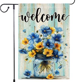 Spring Summer Garden Flags 12x18 Inch Mason Jar Garden Flag Double Sided Small Burlap Seasonal Wildflowers Home Flag for Outside Yard Welcome