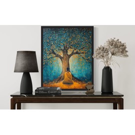Buddha Bodhi - Póster de arte de árbol, fe religiosa, arte espiritual para pared, oración de adoración, arte religioso para sala de estar y baño, 34 años (árbol bodhi de Buda, 8 x 10 pulgadas, sin