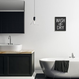 Stupell Industries Wash and Dry Vintage Cleaning Phrase Kitchen Laundry, Design by Lettered and Lined Wall Plaque, 10 x 15, Black