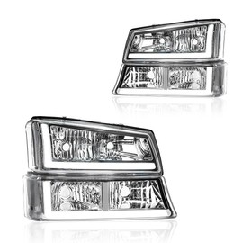 DimFlux LED DRL Headlight Headlights Assembly Kit Compatible with 2003-2006 Chevy Silverado/2003-2006 Avalanche Fit Models without Factory Cladding ONLY Headlamp Chrome Housing Clear Reflector