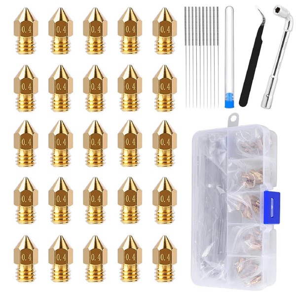 25pcs MK8 Ender 3 V2 Nozzles 0.4mm 3D Printer Brass