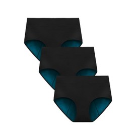 TIICHOO Women's High Waisted Period Underwear Heavy Flow Period Panties 50ml Absorbency Leakproof Underwear 3 Pack (3 Black, XX-Large)