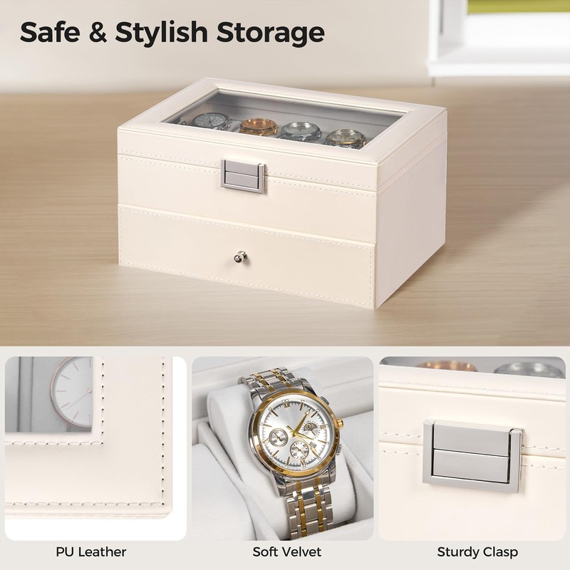 BEWISHOME Watch Case, 20-Slot Watch Box for Men, 2-Layer Watch
