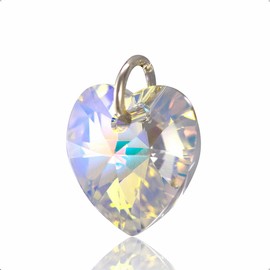 Lua Joia Sterling Silver Heart Pendant Only With Sparkly Aurora Borealis Crystal Charm Love Jewellery for Women Gift for Girls, Mum, Wife, Birthday, Anniversary & Valentine’s