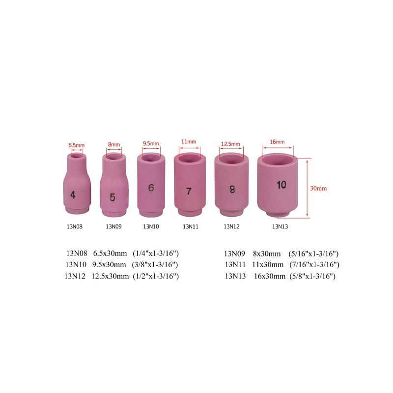 RIVERWELD TIG Gas Lens Collet Bodies 45V 13N Alumina Nozzles