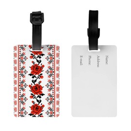 Ukrainian Embroidery Style Rose Luggage Tags for Suitcases PVC Travel Bag Tags, Convenient Address Card Name/ID Labels
