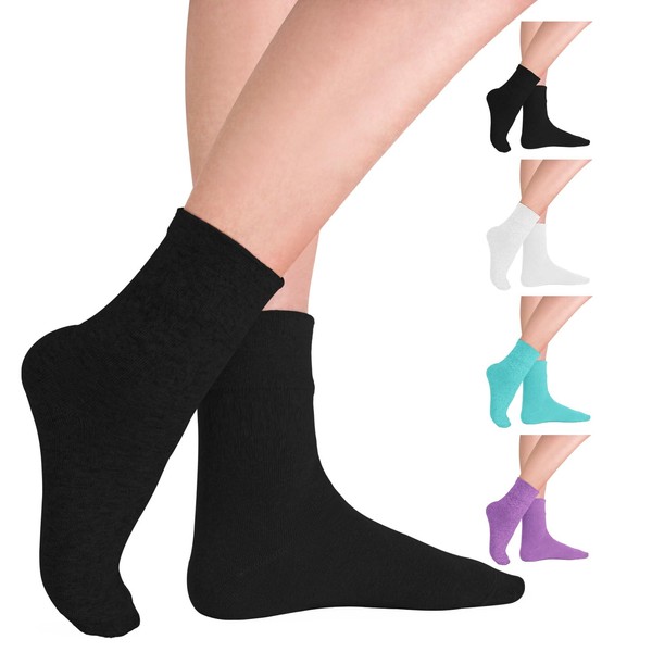 CTHH - Calcetines para diabéticos para mujer, 4 pares de calcetines de algodón de ajuste holgado, por encima del tobillo, parte superior ancha sin ataduras para neuropatía circulatoria