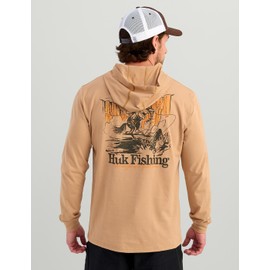 HUK Hoodie Tee for Men, Lightweight Performance Fishing Hooded Shirt with UPF Sun Protection, Trout Wrangle-Marl