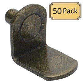 5mm (50 Pack) Bracket Style Cabinet Shelf Support Pegs | "L" Clips for Kitchen & Bookcase | Antique Brass