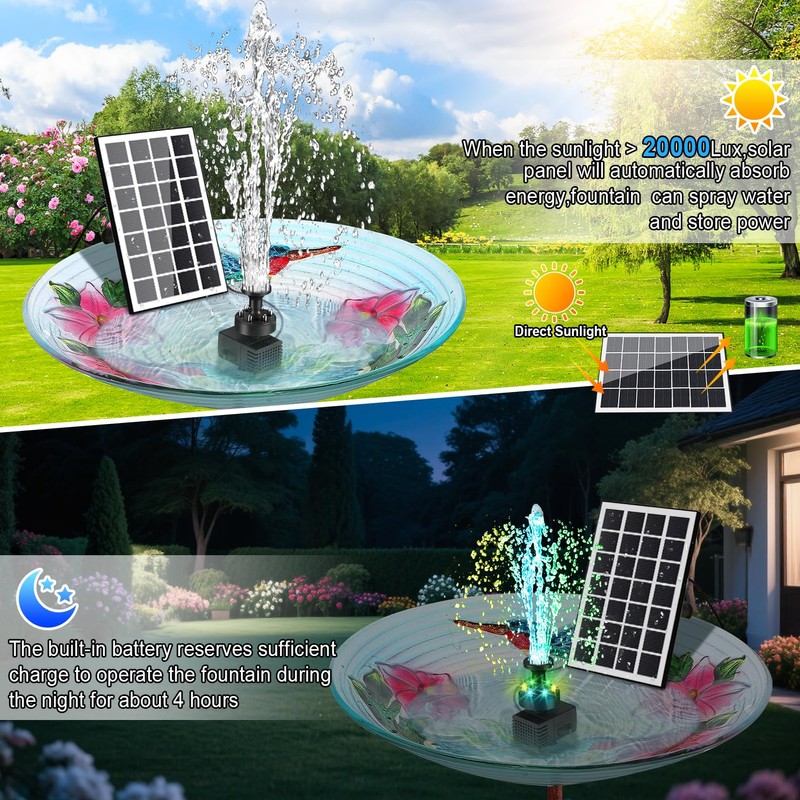 GAIZERL Solar Fountain Pump with Adjust Glass Panel, Upgrade 3.5W