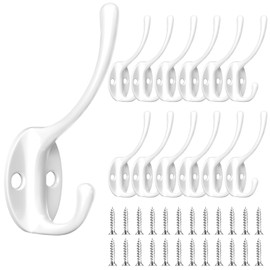 Newaner Pack of 12 Coat Hooks, Vintage Coat Hooks, Gooseneck Hooks, Metal Wall Hooks with 24 Screws, for Bedroom, Coat, Hat, Hook, Bathroom, Kitchen (White)