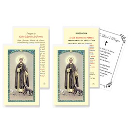 St Martin Prayer Card - Laminated San Martin De Porres Prayer Card, San Martin De Porres Oracion, The Lord's Prayer Card - Made In Italy, English and Spanish Saint Martin De Porres Holy Card - 3 Items
