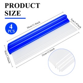 Supkiir 4 Pack 12” Silicone Car Drying Squeegee, 3-Layer T-Bar Water Blade Professional Automotive Water Wiper, Car Windshield Squeegee Flexible Water Blade Squeegee for Car Window Glass Bathroom