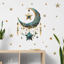 Ramadan Wall Decor Decals Islamic Muslim Wall Stickers Eid Mubarak Ramadan Decor Moon Star Decals for Window Living Room Bedroom Home Decorations Wallpaper (Moon)