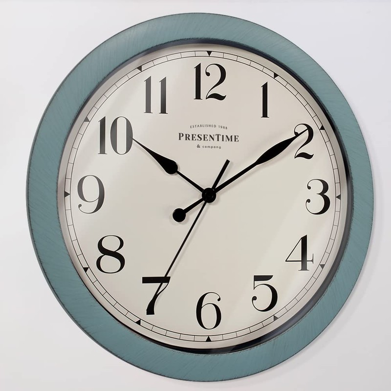 Presentime & Co Vintage Farmhouse Wall Clock, Aged Teal Finish,