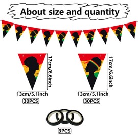 LECONCES Black History Month Party Decoration, 60 Pcs 50ft African American Triangle Flags, Paper Garlands in Black & Red