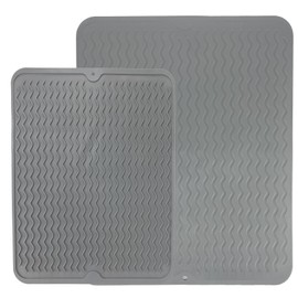 2-Pack Silicone Drying Mats for Kitchen Counter, Heat Resistant Non-Slip Dish Mats for Kitchen Counter or Sink, Large & Small, Gray