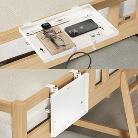 Magheo Bedside Shelf Foldable, Metal Clip-On Bunk Bed Table Shelf for Top Bunk Heavy Duty Bed Side Table Tray for College Dorm Room Essentials, Loft Nightstand Organizer Tray with 3 Cord Hole(White)
