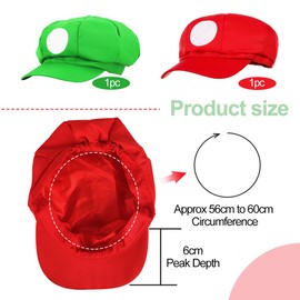 Super Plumber Hat Set, 2 Red Green Cap, Childhood Heroes Classic Cosplay Hat, Carnival, Party, Fancy Dress, Costume Hats