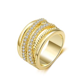 Aprilery Gold Band Rings for Women, Fashion CZ Crystal Crossover Statement Ring Cocktail Costume Accessory Jewelry Gifts for Her (Gold CZ, 7)