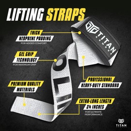 Titan Armour® Weight Lifting Straps | Extra-Long Neoprene Padded Heavy-Duty Weightlifting Straps | Deadlifts | Anti-Slip Gel Option | Gym Accessories Men & Women (White (Gel Grip))