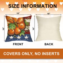 Ussap Hello Fall Veterans Day Pumpkin Decorative Throw Pillow Covers 16 x 16 Set of 4, Autumn Patriotic America Cushion Case Decor, American USA Farmhouse Rustic Home Decoration for Sofa Couch