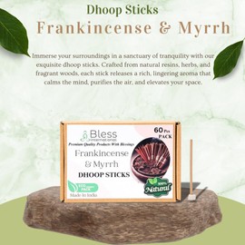 Bless-International Frankincense-and-Myrrh-100%-Natural-Incense-Bambooless-Dhoop-Sticks Handmade-Organic-Chemicals-Free for-Relaxation-Positivity-Yoga-Meditation The-Best-scents-4.5-Inches-60-Count