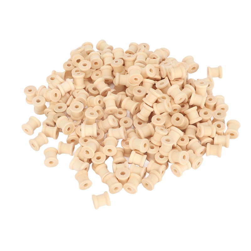 200Pcs Wooden Spools 0.55in 0.51in Unfinished Polished Wood Smoothing Wooden