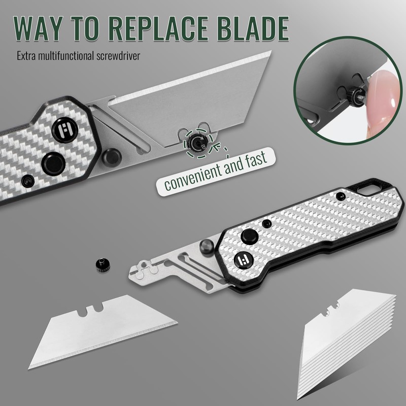 White Carbon fiber Folding Utility Knives, Button Lock, EDC Knife,Quick