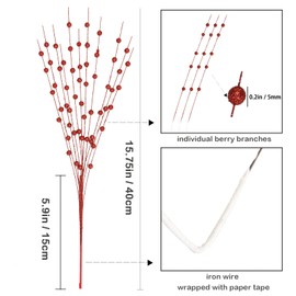 EFIVS ARTS 10 Pack Red Artificial Glitter Berry Stems 15.7" Fake Christmas Picks Decorative Glitter Sticks for Christmas Tree DIY Wreath Crafts Gift Fireplace Holiday Home Decor