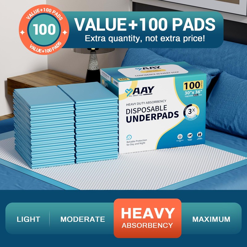 AAY Bed Pads Disposable 30" x 36" (100 Count), Extra