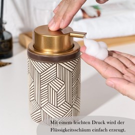 GIRLUFO Ceramic Foam Soap Dispenser 350 ml Brown - Refillable Kitchen Soap Dispenser with Large Pump Head for Bathroom & Kitchen Worktop (Soap Dispenser, Soap Foam Dispenser)