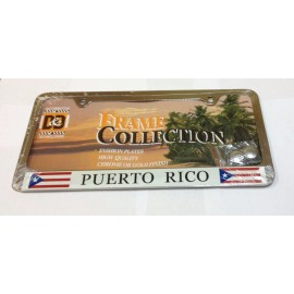 D&D PUERTO RICO FLAG PLAIN CHROME METAL LICENSE PLATE FRAME  LPF-1016WH