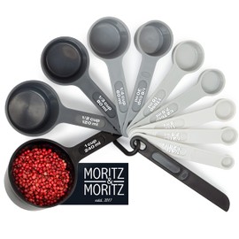 Moritz & Moritz 11-Piece Measuring Spoon Set 1/4 TSP to 1 Cup - Stackable - Measuring Cups and Measuring Spoons 1.25 - 240 ml Including Spreading Ruler - For Cooking & Baking with Children (Black)