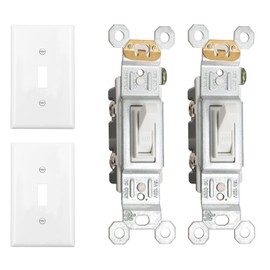 Baomain Toggle Light Switch with Cover 2 PCS, Quiet Switch, 15 Amp 120VAC Single Pole Residential Grade, On/Off Electrical Wall Switch, Glossy White UL Listed