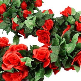 5 Pcs Flower Garland Artificial Rose Floral Garland Flower Vine with Flowers Garlands Decorations Floral Decor (Red)
