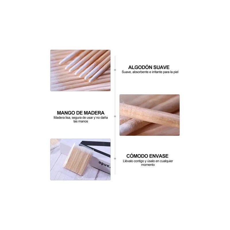 2000pzas Hisopo Madera Algodón Limpiador Maquillaje Multiuso