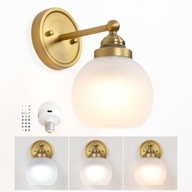 HEQIQEH Vintage Battery Powered Sconce Wall Lighting with Globe Ice Crackle Frosted Glass Shade, Rechargeable Cordless Wall Mounted Lamp Fixture with Remote Control for Bedside, Hallway, Stairs