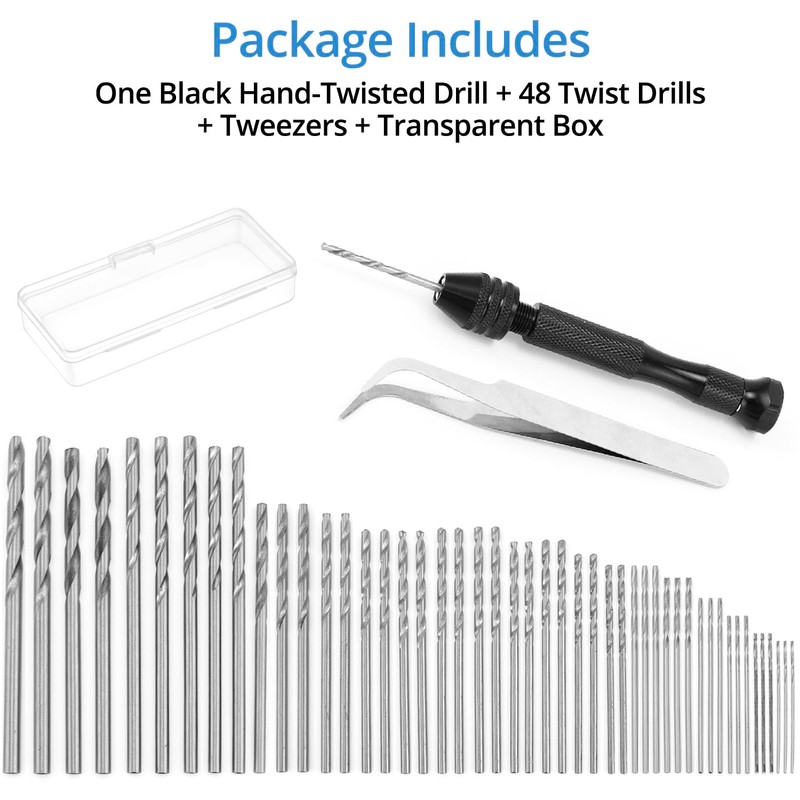QWORK® 51-Piece Mini Twist Drill Bits Set with 48 Spiral