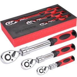UYECOVE 3-Piece Extendable Ratchet Set, 1/4 3/8 1/2 Inch Extendable Socket Wrench, Ratchet Wrenches Set 72-Tooth Quick-Release, Soft Grip Handle with Storage Tray