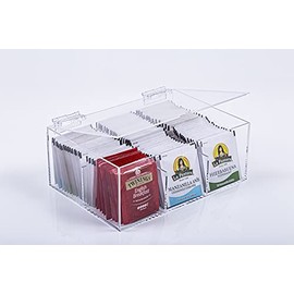 ACRYLIC MADE CAJA PARA SOBRES BOLSAS DE TE 6 COMPARTIMIENTOS TRANSPARENTE ACRILICO 100% TAPA ABATIBLE INFUSIONES