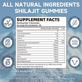 Pure Himalayan Shilajit Gummies for Men & Women - Sugar-Free Shilajit Supplement Rich in 85+ Trace Minerals & Fulvic Acid, Providing Energy, Brain, and Immunity Support - 60 Gummies