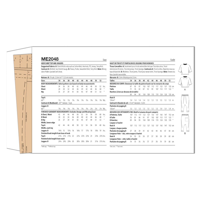 Know Me Men's Knit Top and Joggers Sewing Pattern Kit,