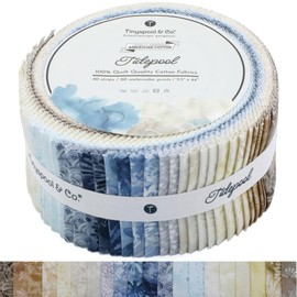 Tinyspool & Co. Jelly Roll Fabric Strips for Quilting, Crafting, and Sewing, 40 Strip Assorted Bundle, Soft Cotton for Blanket, Rug, Upholstery, Home Decor, and Purse Making, Tidepool